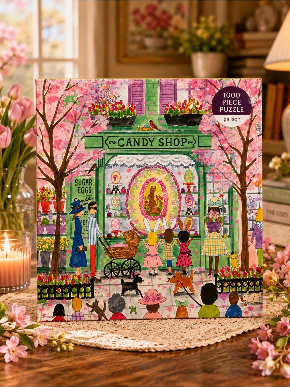 Candy Shop 1000-Piece Puzzle — Pink & Green Illustration